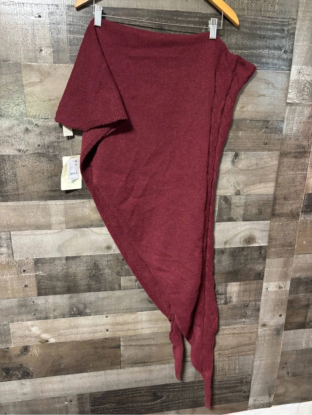 NWT Free People Dark Red Coastal Cable Knit Shawl